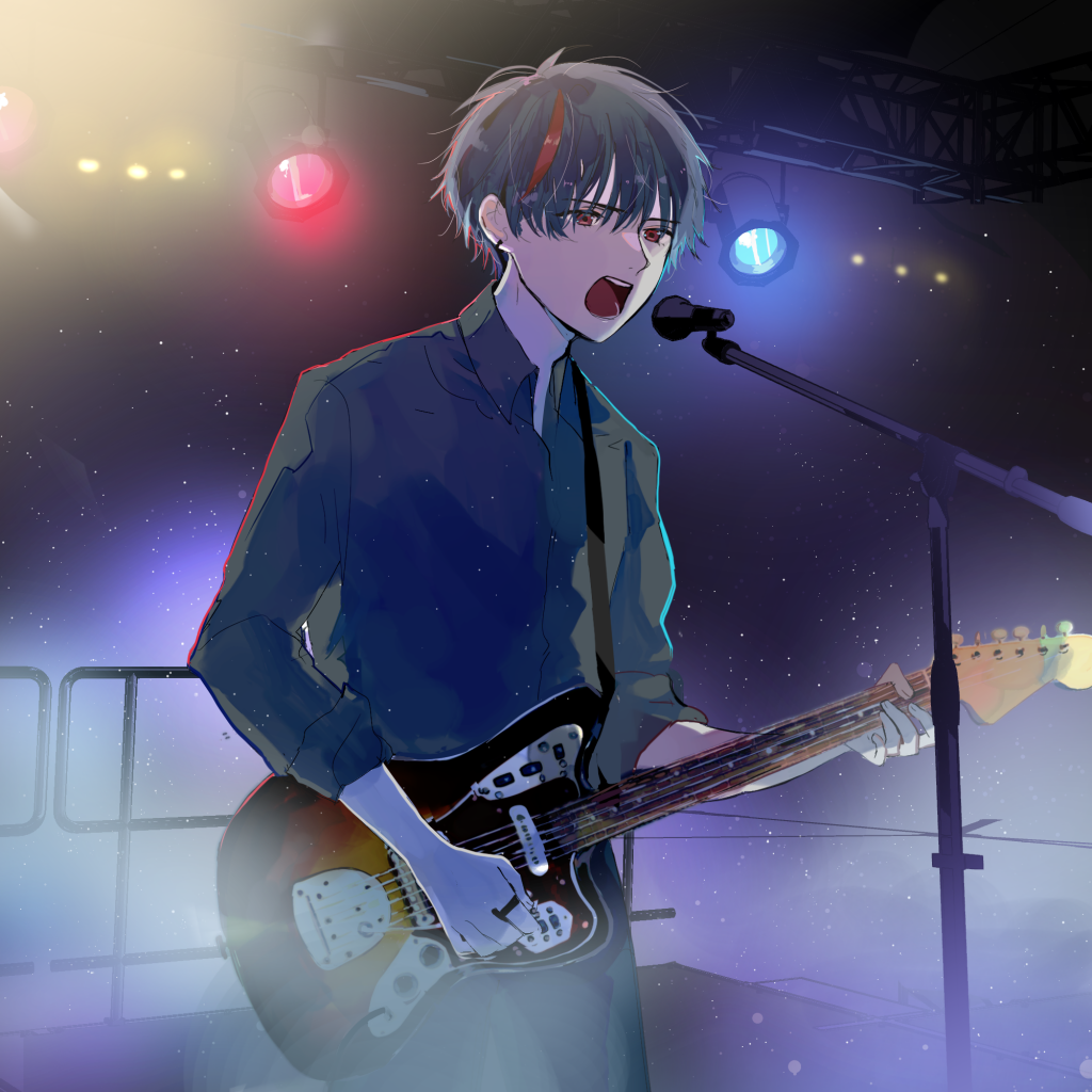 ライブでエレキギターを演奏するナクモ(背景あり)