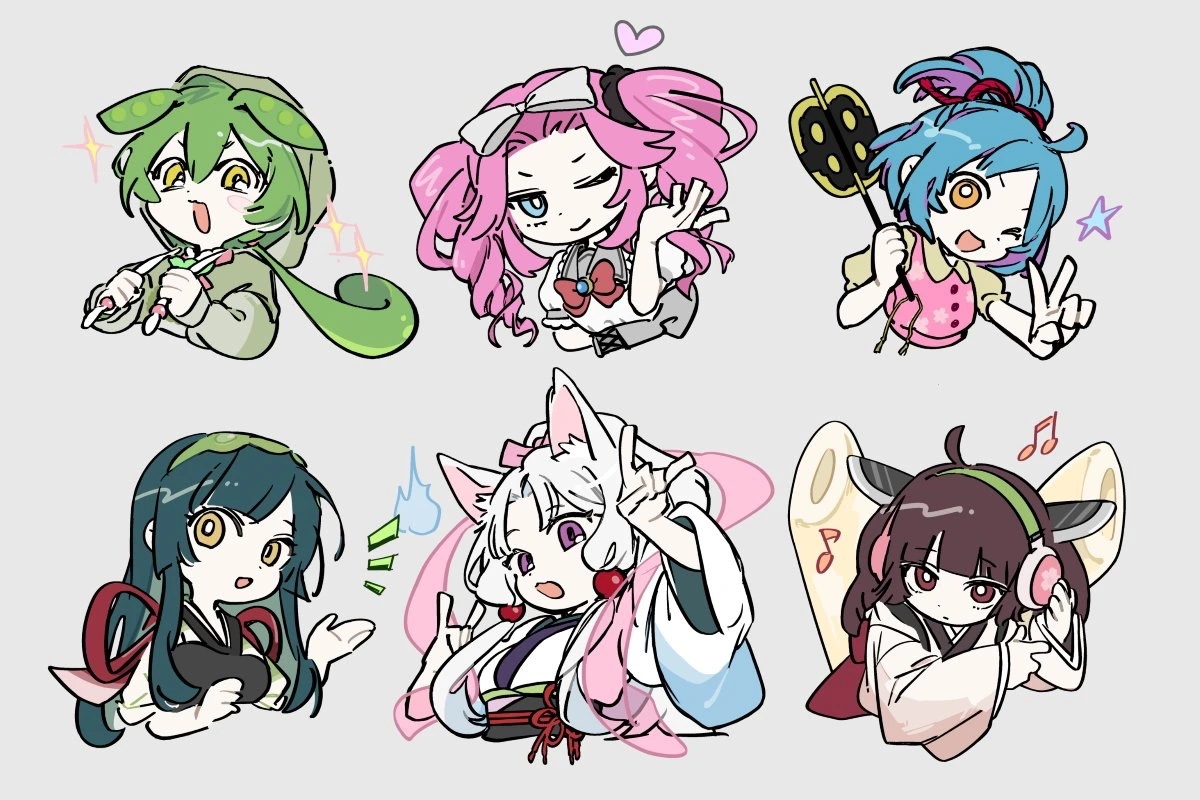6人のキャラクターグッズイラスト